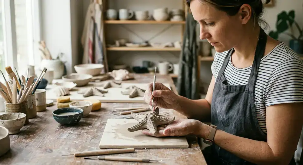 Artisan shaping a clay starfish