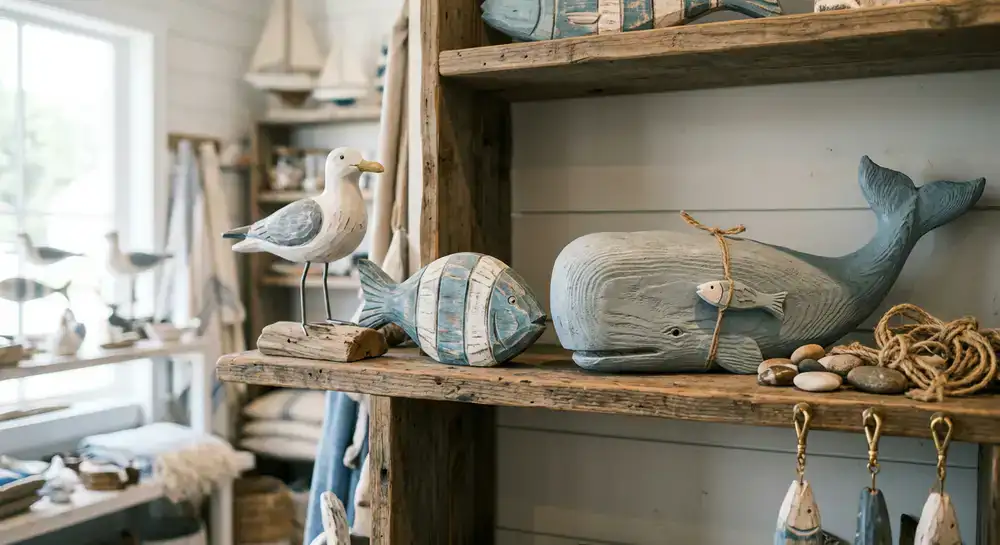 Hand-carved wooden marine decorations