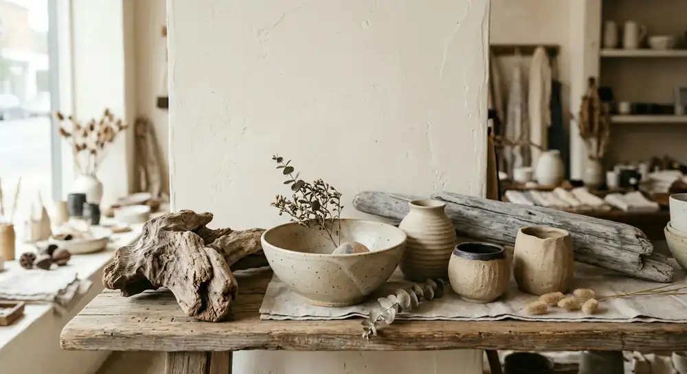 Raw driftwood and clay